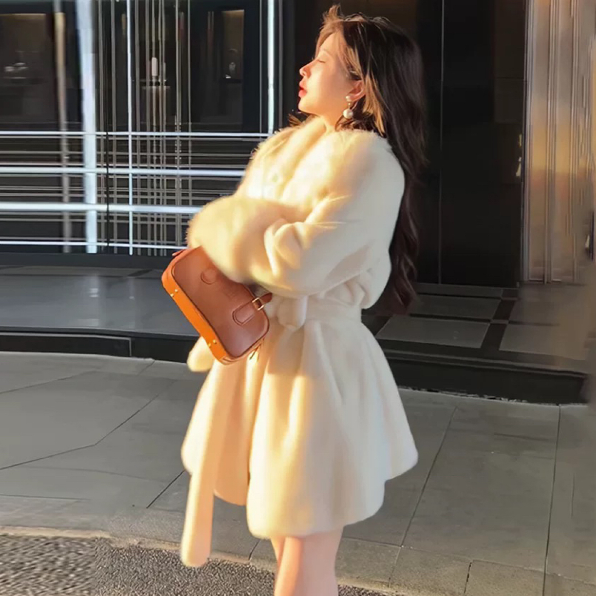 8355大翻领收腰毛毛外套A17-1