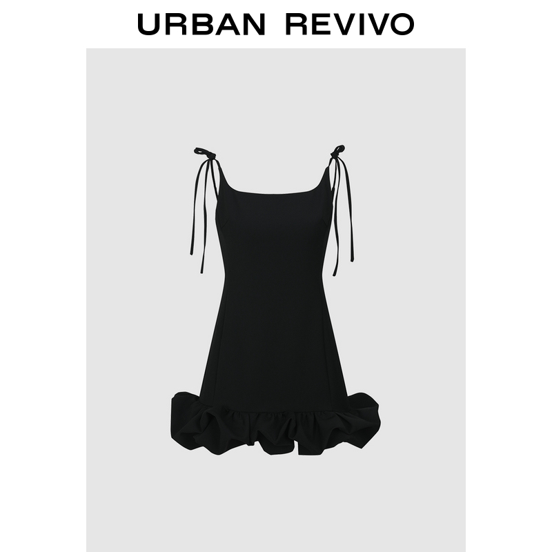 UR2025春季新款女装欧若风法式花苞系带超短款连衣裙UWG750038