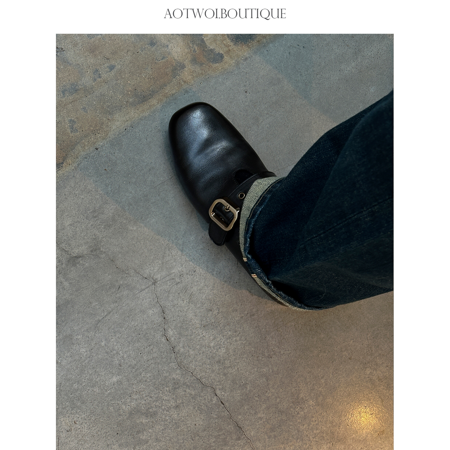 AoTwOi 复古真皮方头一脚蹬小皮鞋平底超软单鞋一字扣带玛丽珍鞋