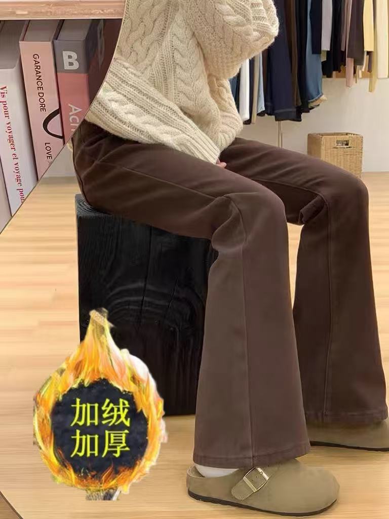 长裤微喇修身牛仔裤女秋冬新款大码胖mm梨形身材高腰直筒喇叭裤