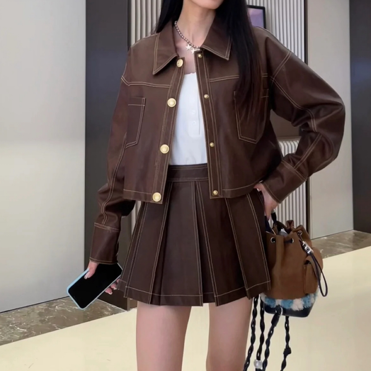 【天使】设计师品牌水洗做旧时尚百褶皮裙