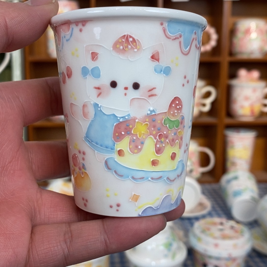 瓷片小号可乐杯蛋糕猫微瑕