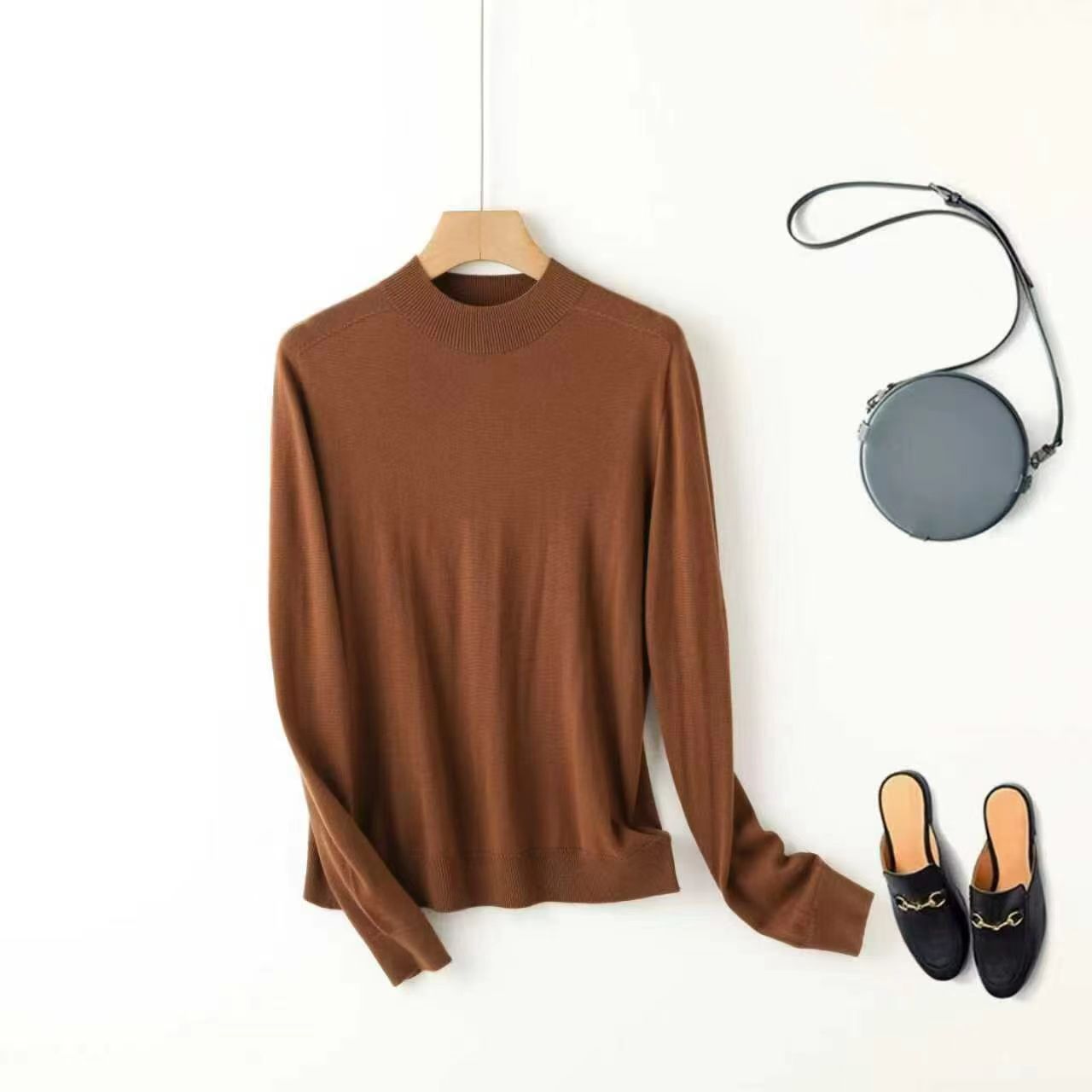 48支100分超细美丽诺羊毛秋冬百搭纯色半高领高领毛衣打底衫