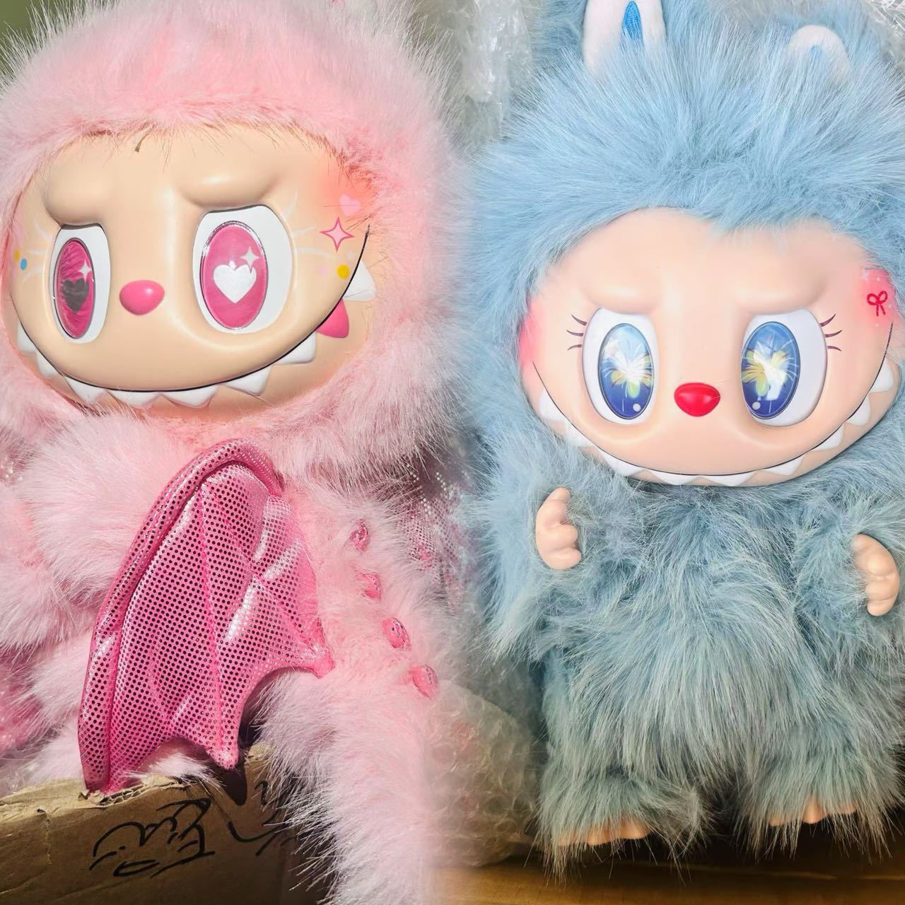 拉布布泡泡改娃潮玩labubu大天使搪胶公仔玩偶摆件1：1