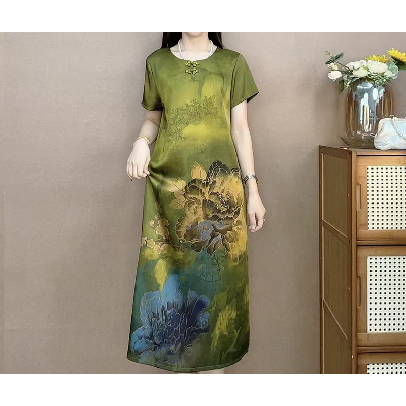 盘扣芙蓉 夏季时尚轻奢亲肤透气中长款连衣裙