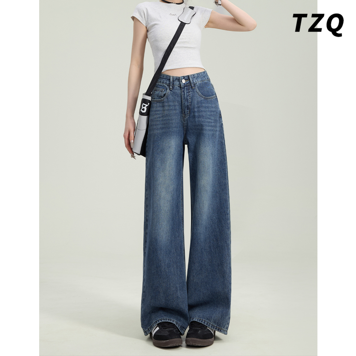 美式复古直筒牛仔裤女2025夏季新款高腰垂感窄版阔腿裤TZQ120940