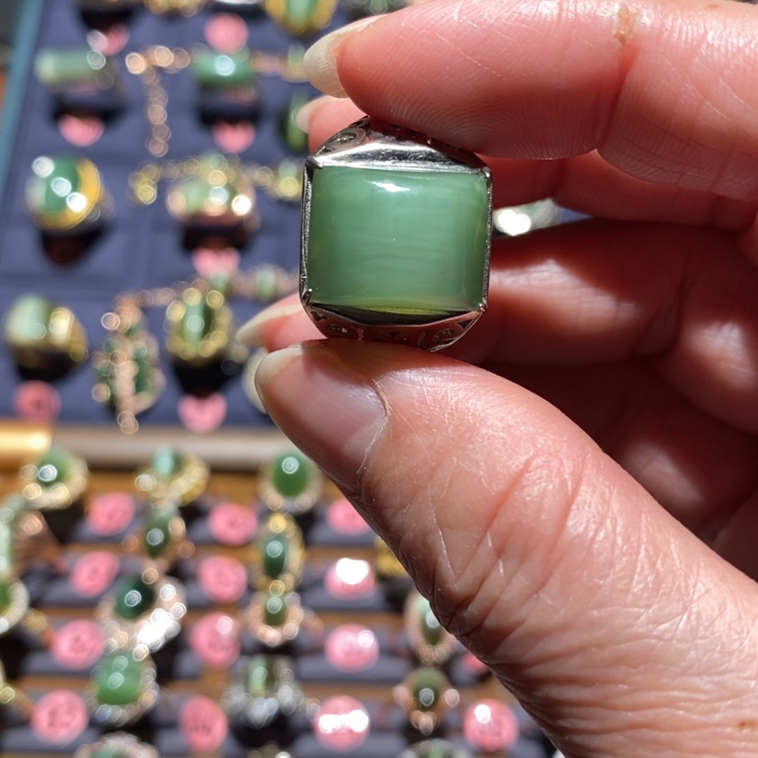 和田玉戒指银S925镶嵌