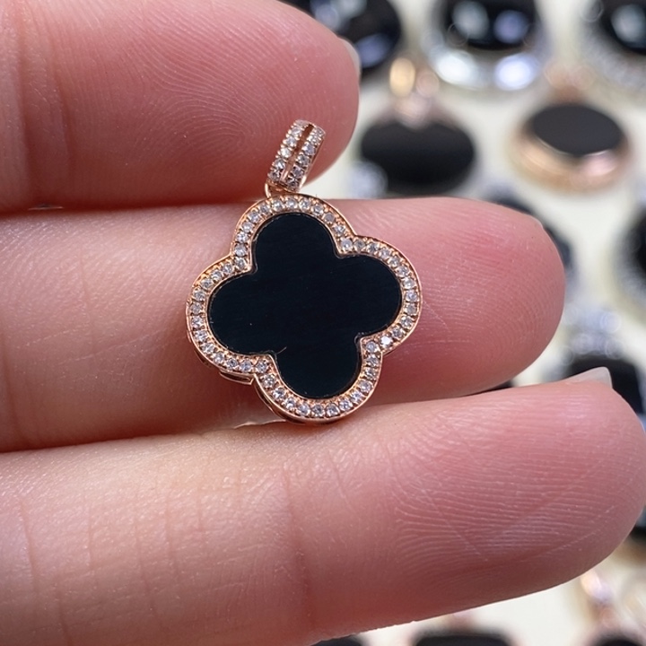 翡翠颈饰18K金镶嵌缅甸天然翡翠墨翠