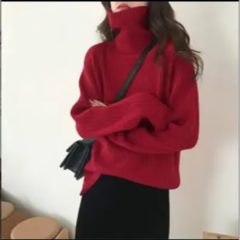 加厚款冬季高领毛衣女宽松慵懒风洋气坑条外穿内搭显瘦打底衫8003