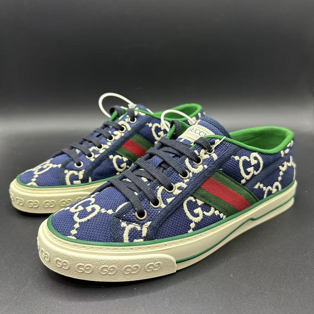 95新 GUCCI/古驰 【聚星好物】男士百搭绿蓝色刺绣1977板42欧ca306t