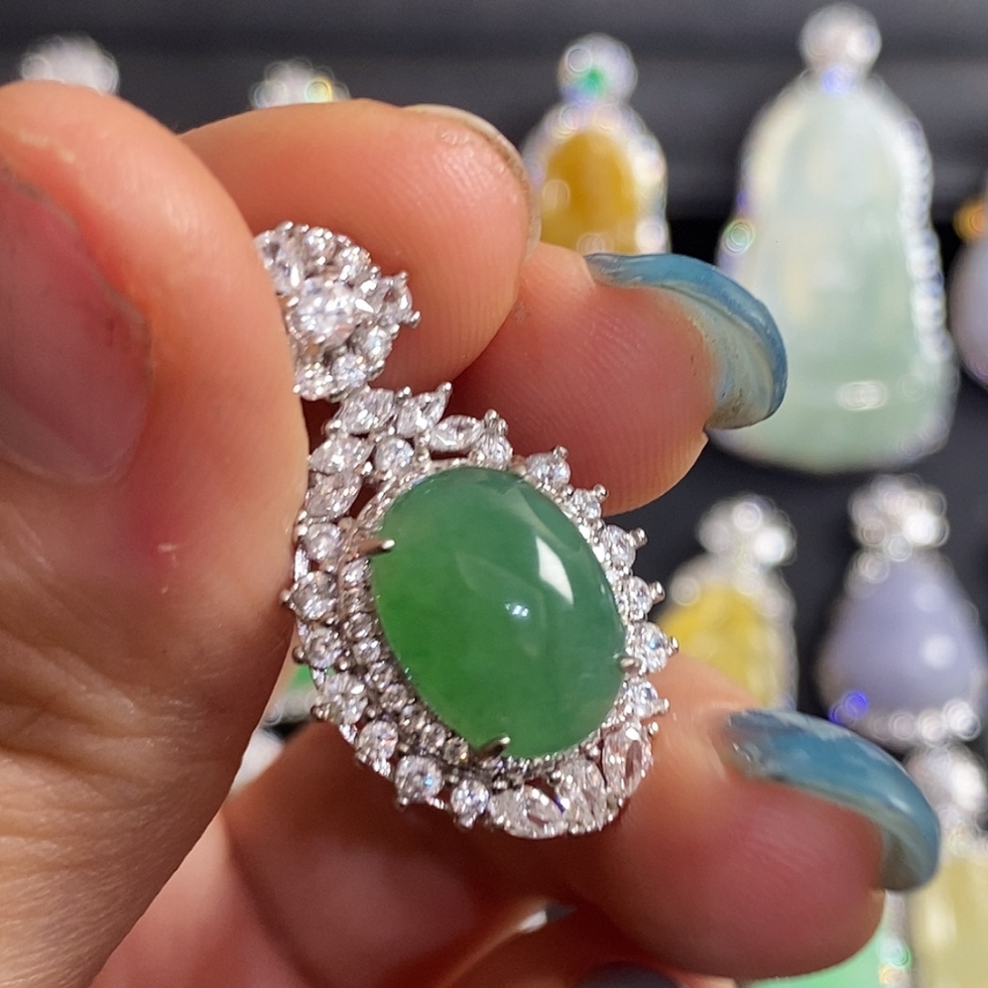 翡翠银S925镶嵌颈饰天然翡翠