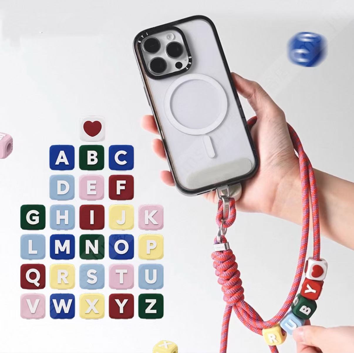潮牌CASE硅胶串珠字母DIY彩色网红时尚挂链苹果挂绳链个性安卓