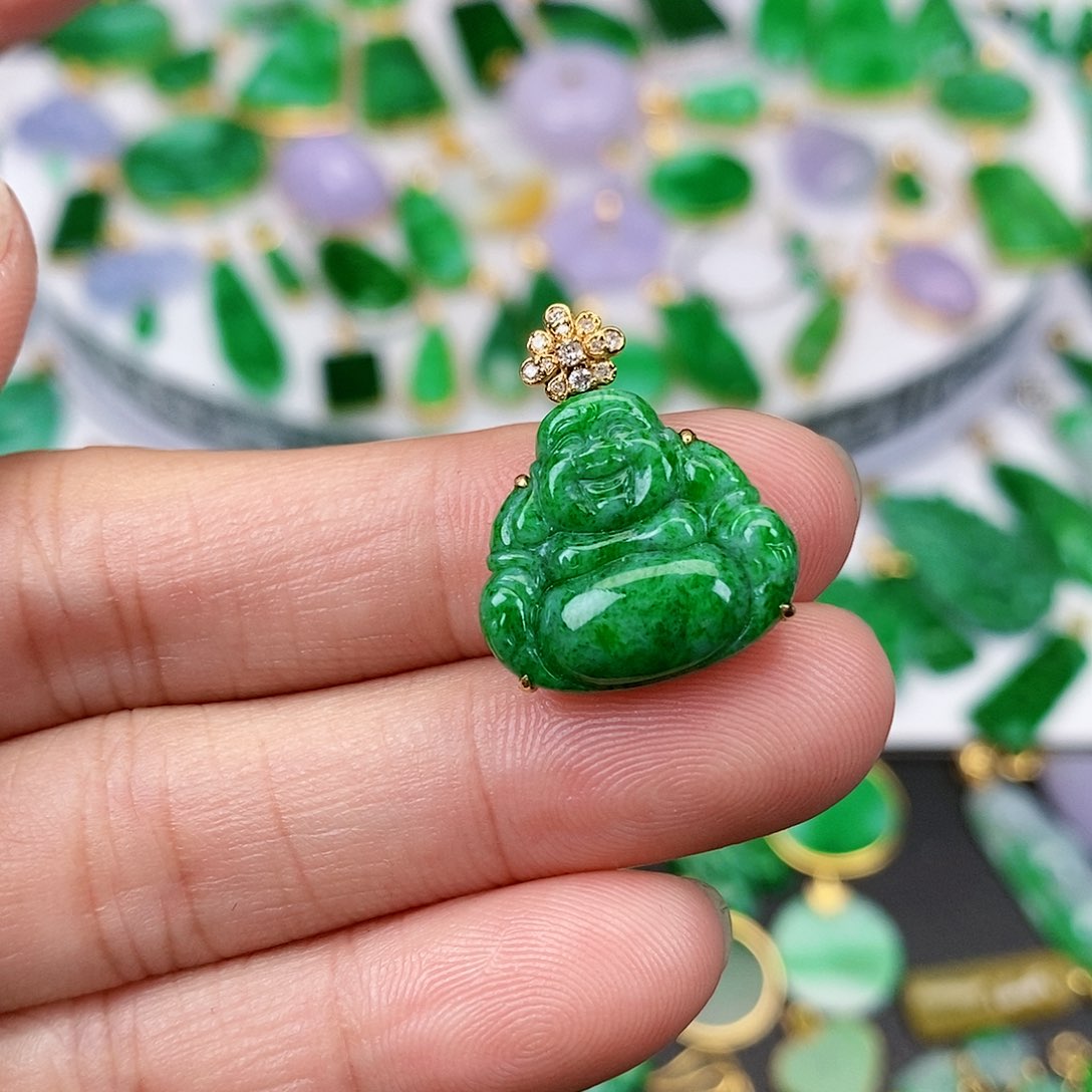 翡翠吊坠(不含链)18K金镶嵌