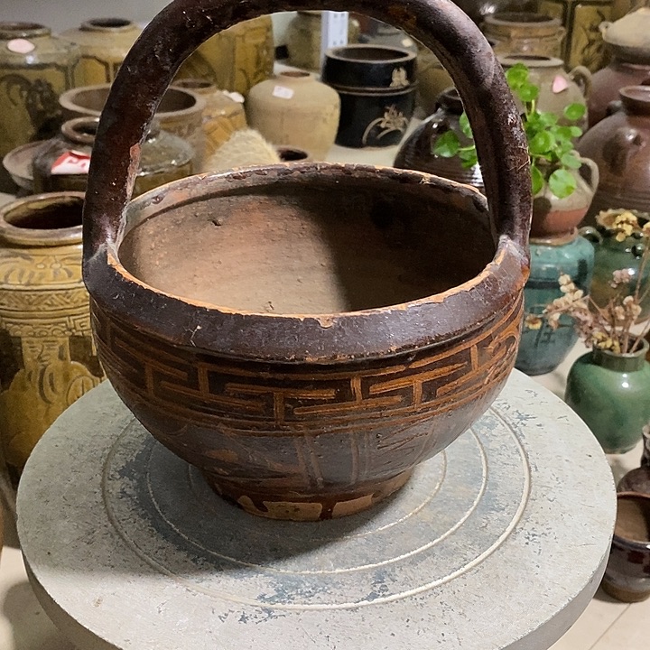 老陶提篮粗陶土陶中式