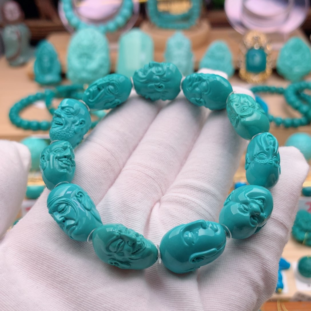 绿松石珠宝奇石未镶嵌双面罗汉手串