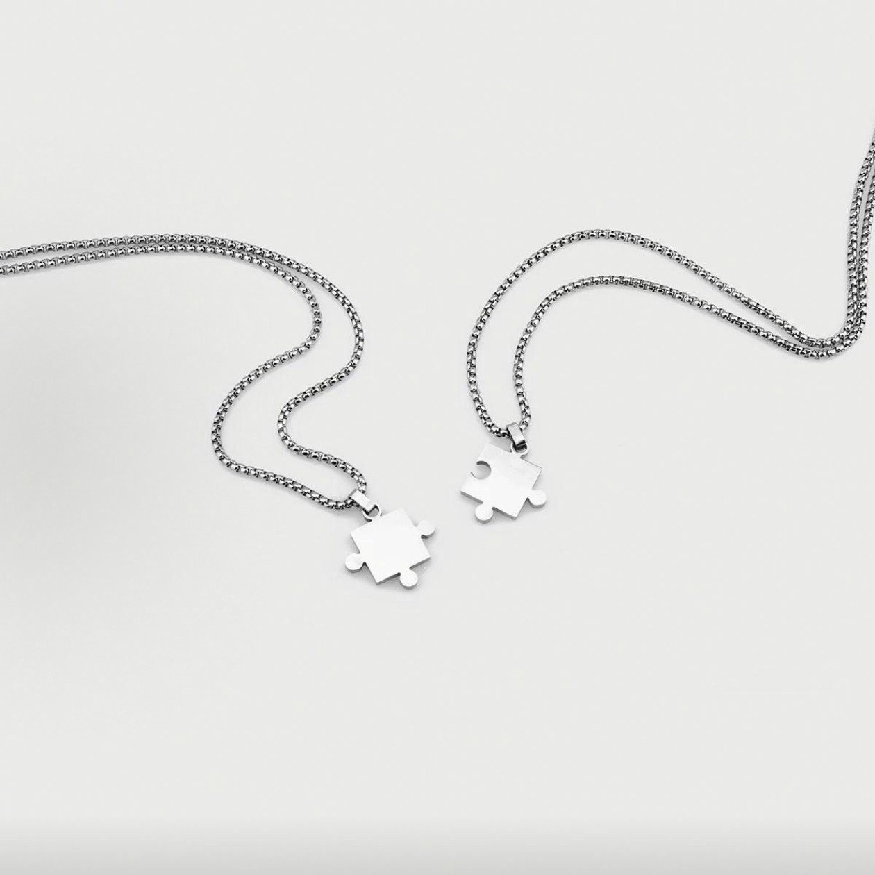 钛钢锆石项链 福利区-S0905-PCM轻奢积木拼图情侣项链 两条装60