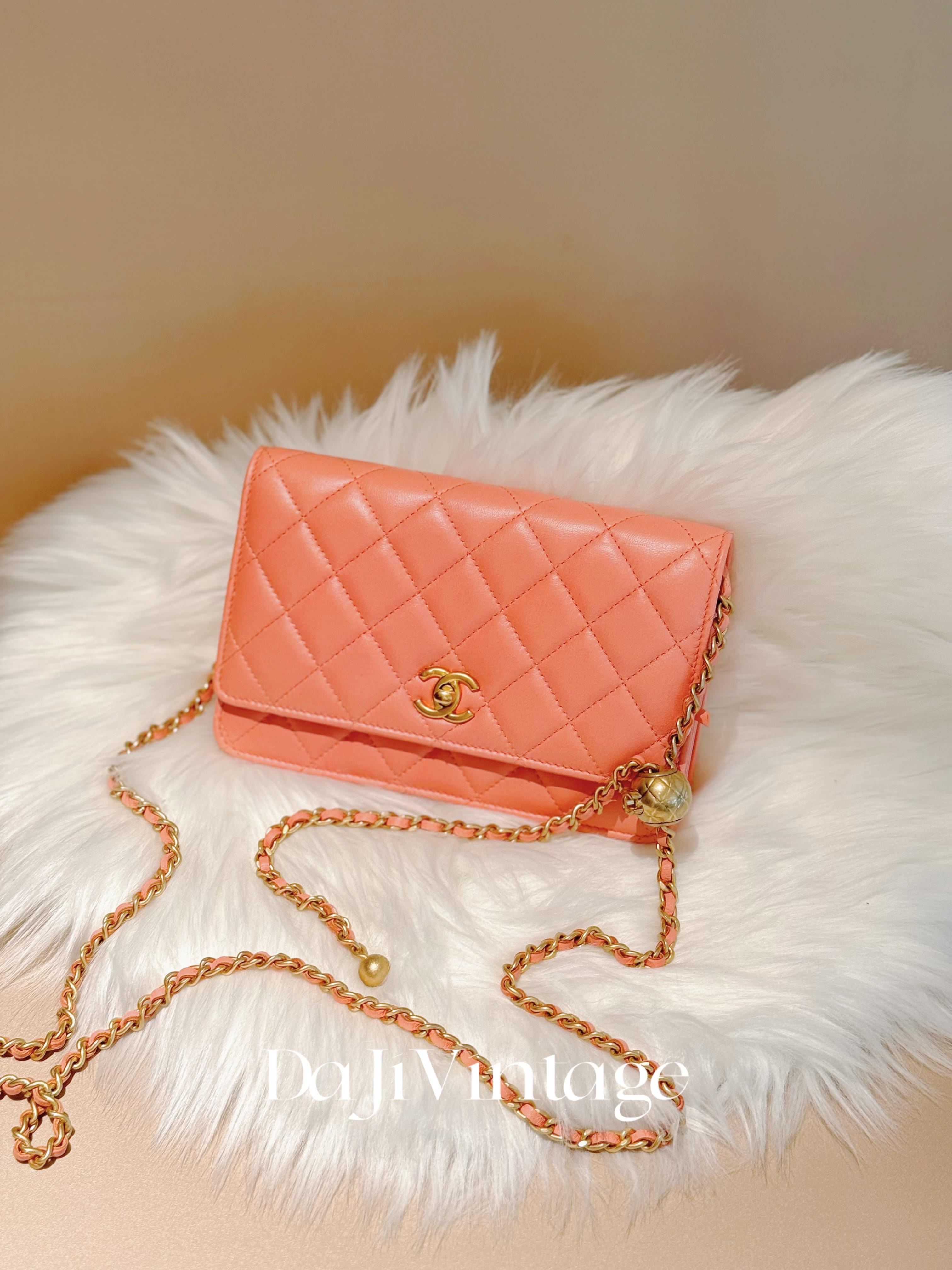 99新  大吉中古3/Chanel香奈儿西柚色金球woc单肩包