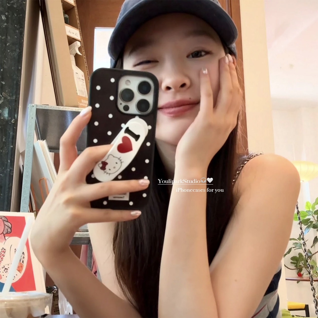 ins简约波点创可贴爱心KT猫适用苹果17pro玻璃手机壳iPhone16女15