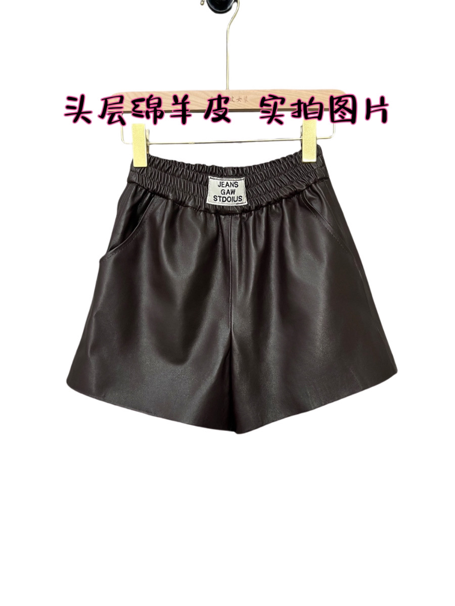 环保时尚皮短裤透气休闲女装时尚外穿纯色短裤高腰
