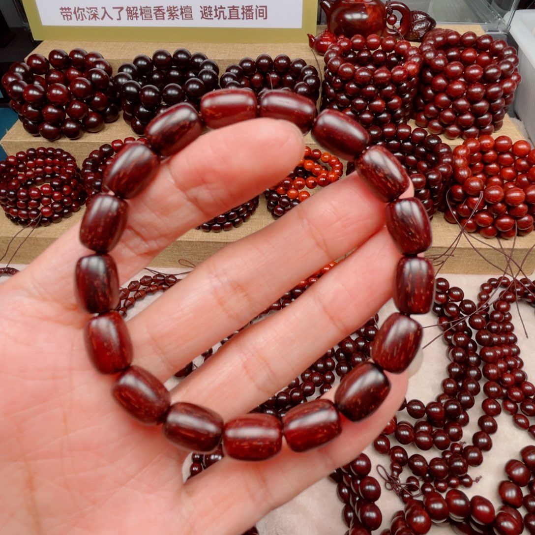 沉***沙小叶紫檀手串/手链8×12枣珠