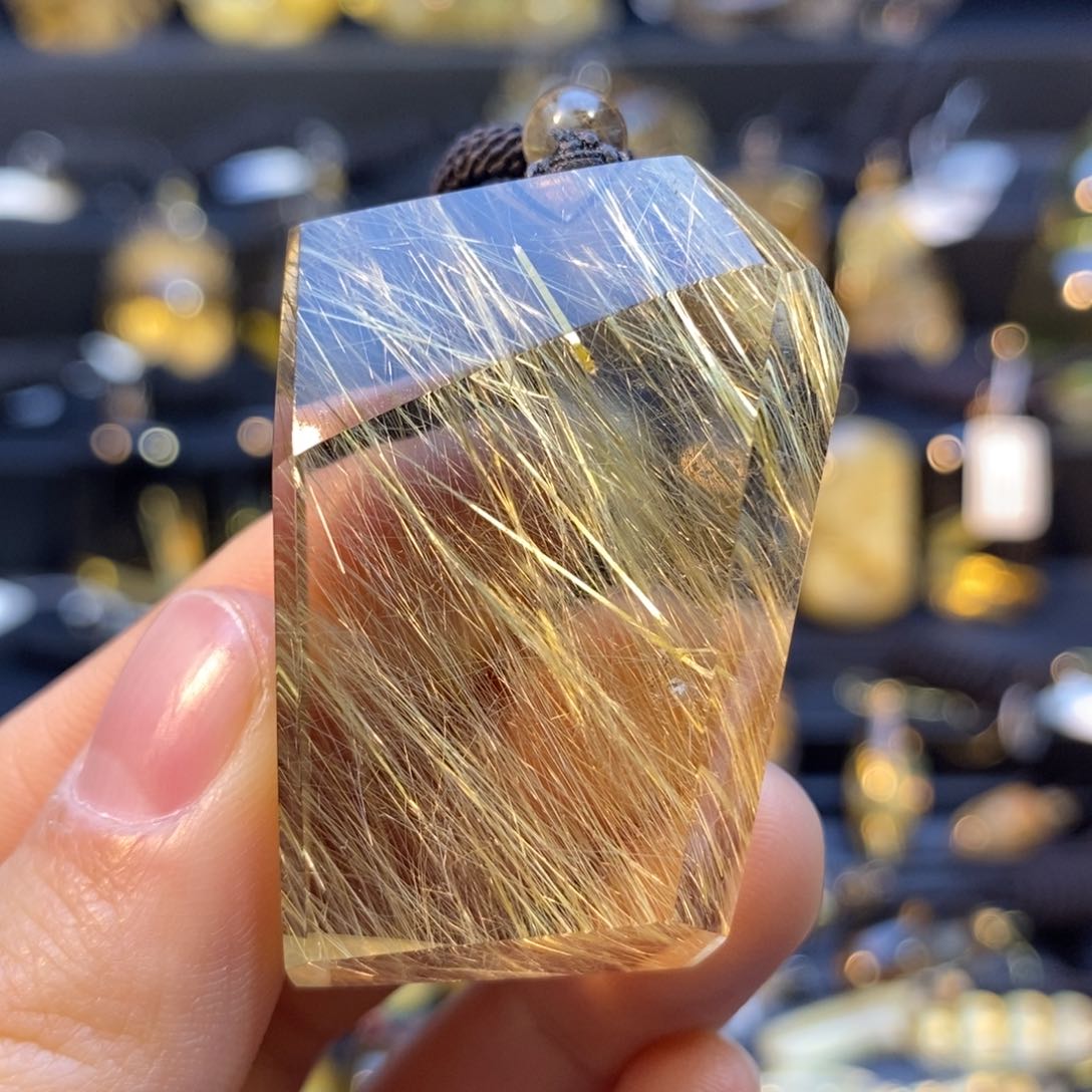 水晶颈饰未镶嵌天然水晶金发晶随形吊坠