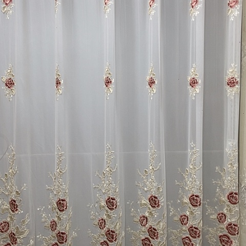 白色牡丹刺绣纱帘2.1米高2.2挂钩