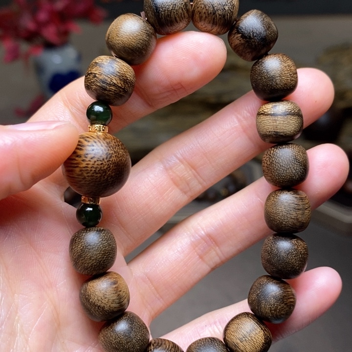 沉香手串越南芽庄白棋楠瘤疤1.0+芽庄绿棋瘤疤单珠配饰