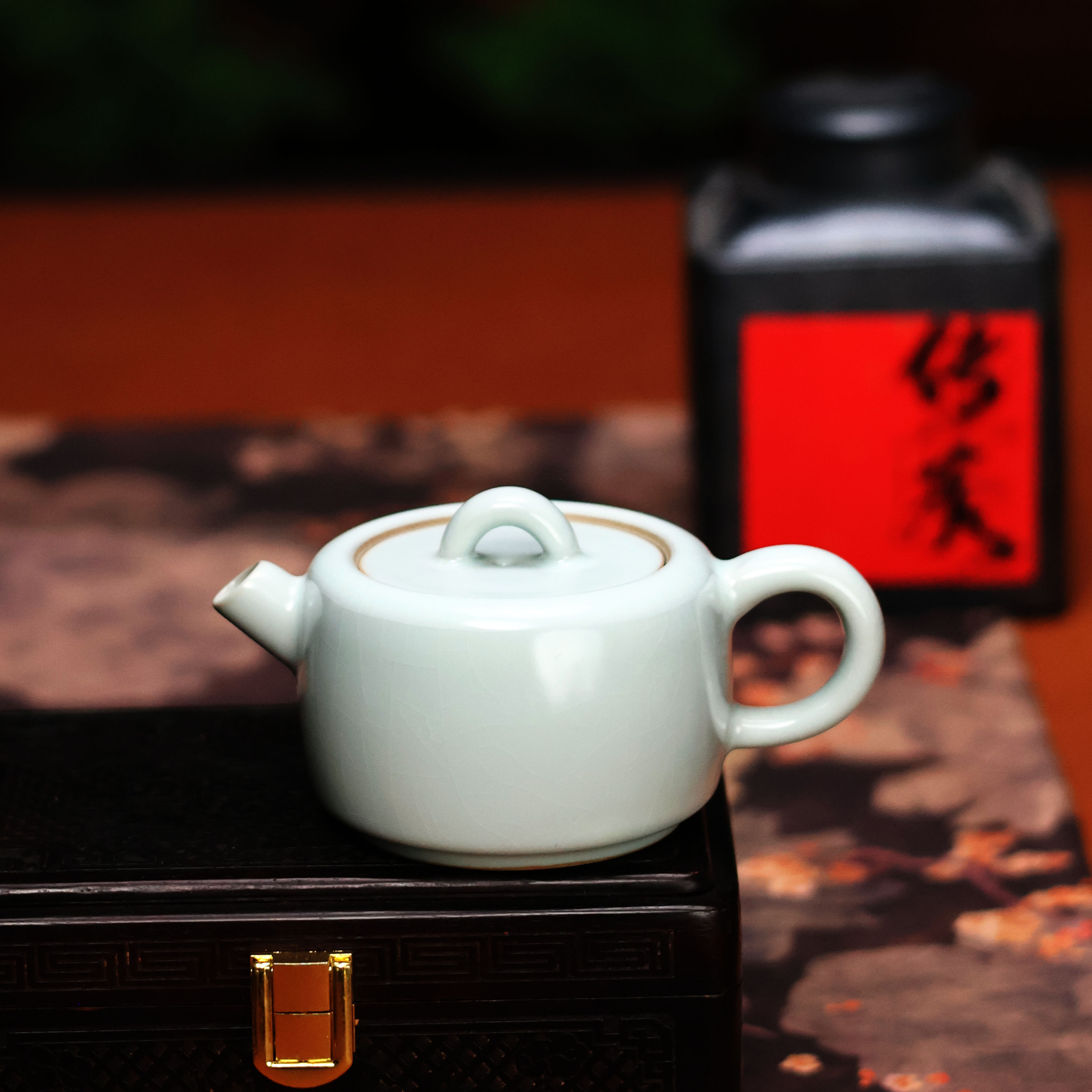 谦杯 汝窑壶王J2014手工家用陶瓷青瓷天青色象牙白描金仿古壶