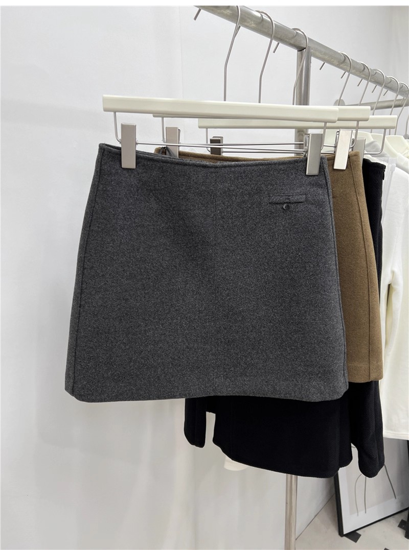 2025冬季lafa韩国显瘦高腰A字羊毛呢半身裙简约百搭包臀短裙8870