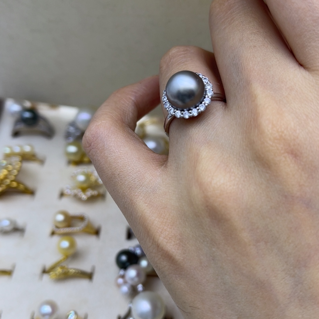 银S925镶嵌戒圈海水珍珠