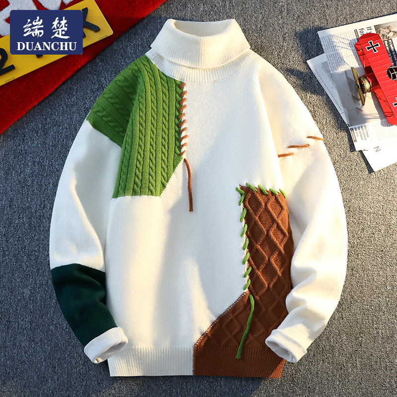 打底衫男加绒加厚圆领毛衣设计宽松新款针织衫青少年爆款保暖潮流