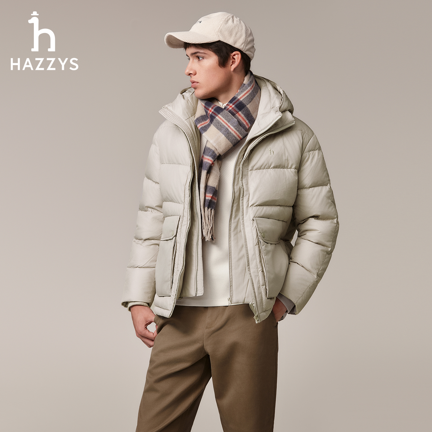 HAZZYS哈吉斯冬季男士羽绒服时尚休闲可卸帽加厚保暖冬天外套男装