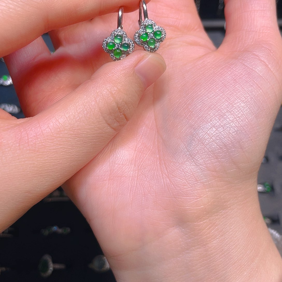 翡翠戒指银S925镶嵌耳扣