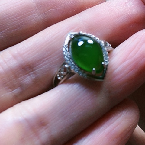 和田玉戒指银S925镶嵌