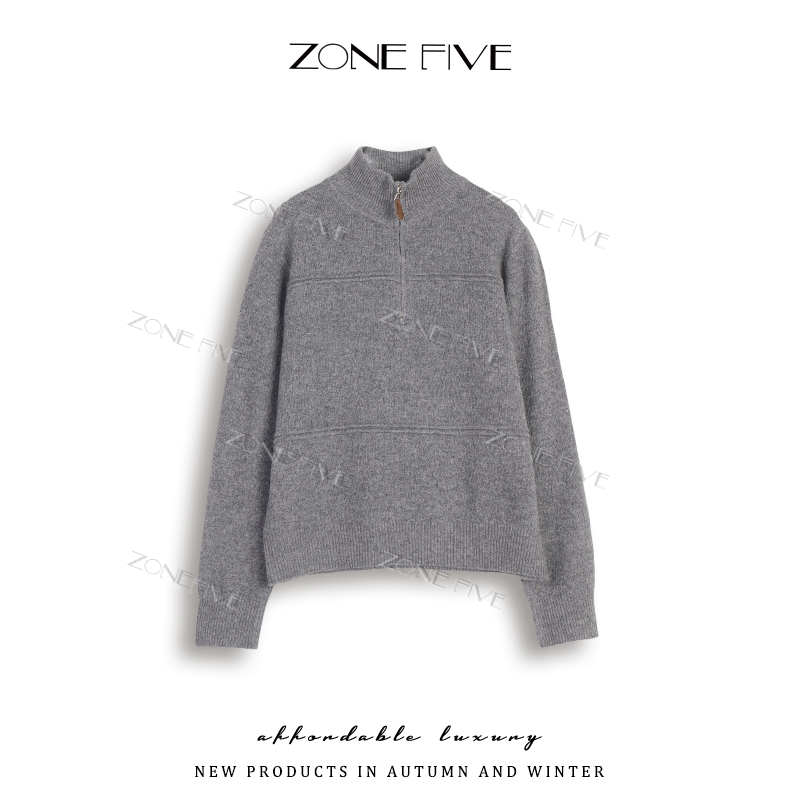 【zonefive】女毛针织衫软糯半开领百搭秋冬纯色打底衫时尚