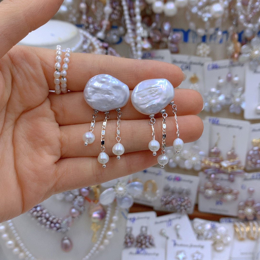 淡水珍珠耳饰 银S925镶嵌