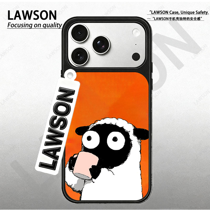 涂鸦小羊磨砂磁吸黑边苹果17promax/16/15华为小米防摔防汗手机壳