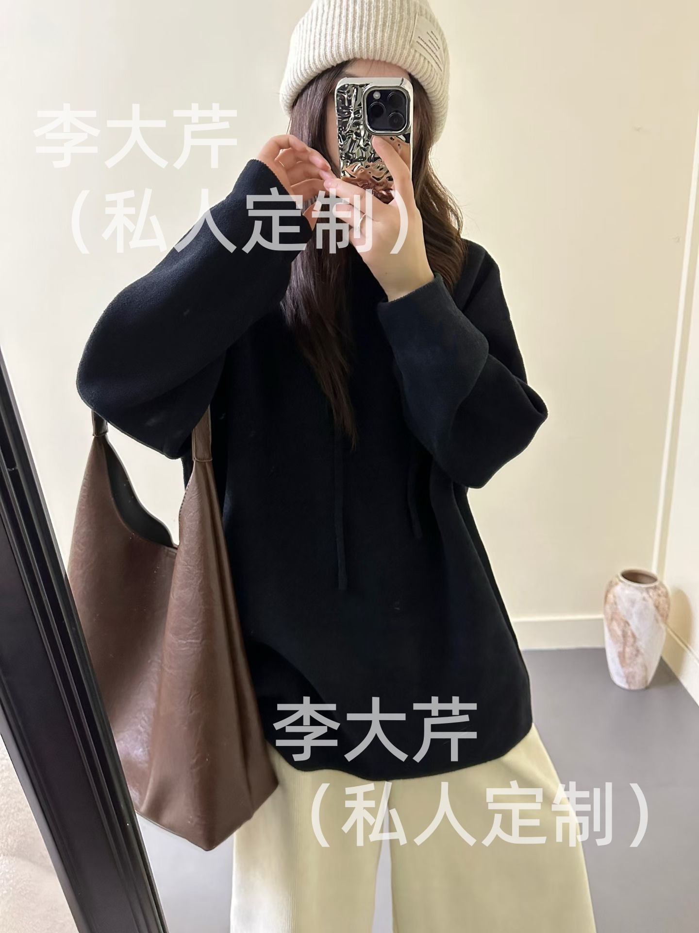 蓝粒绒不起球连帽上衣 春秋抽绳长袖宽松大版带帽上衣