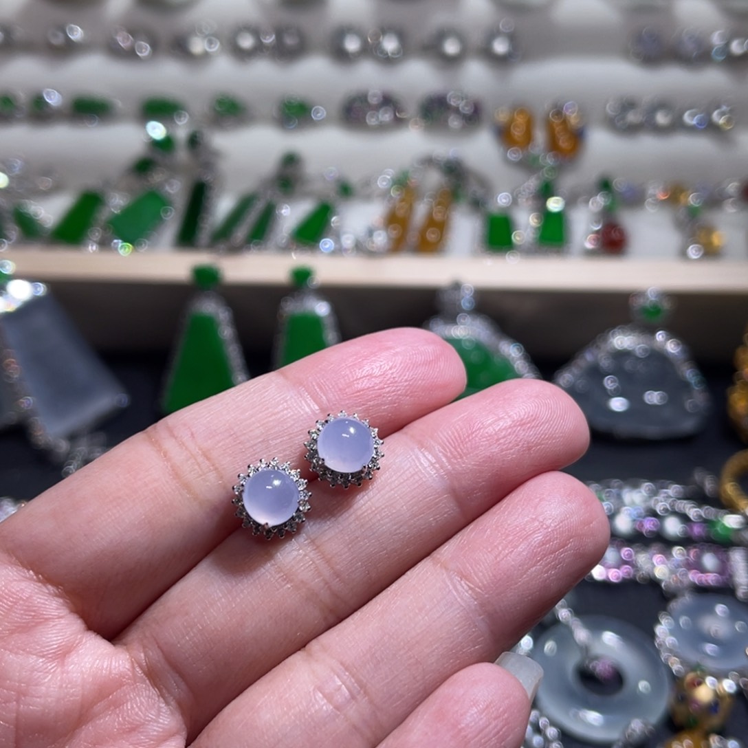 翡翠耳饰18K金镶嵌紫蛋耳钉