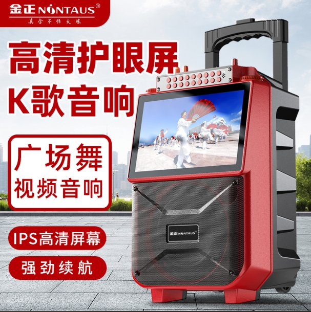 金正1033便携大音量广场舞K歌一体机大屏幕语音蓝牙充电户外音响