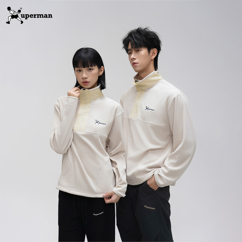 Xuperman立领抓绒衣女新款冬季保暖冲锋衣内胆摇粒绒运动外套男