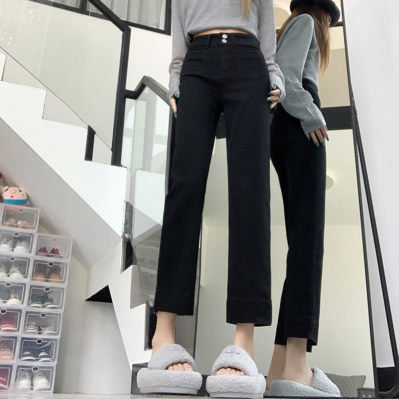 黑色直筒牛仔裤女2025秋季新款高腰显瘦宽松窄版复古蓝九分烟管裤