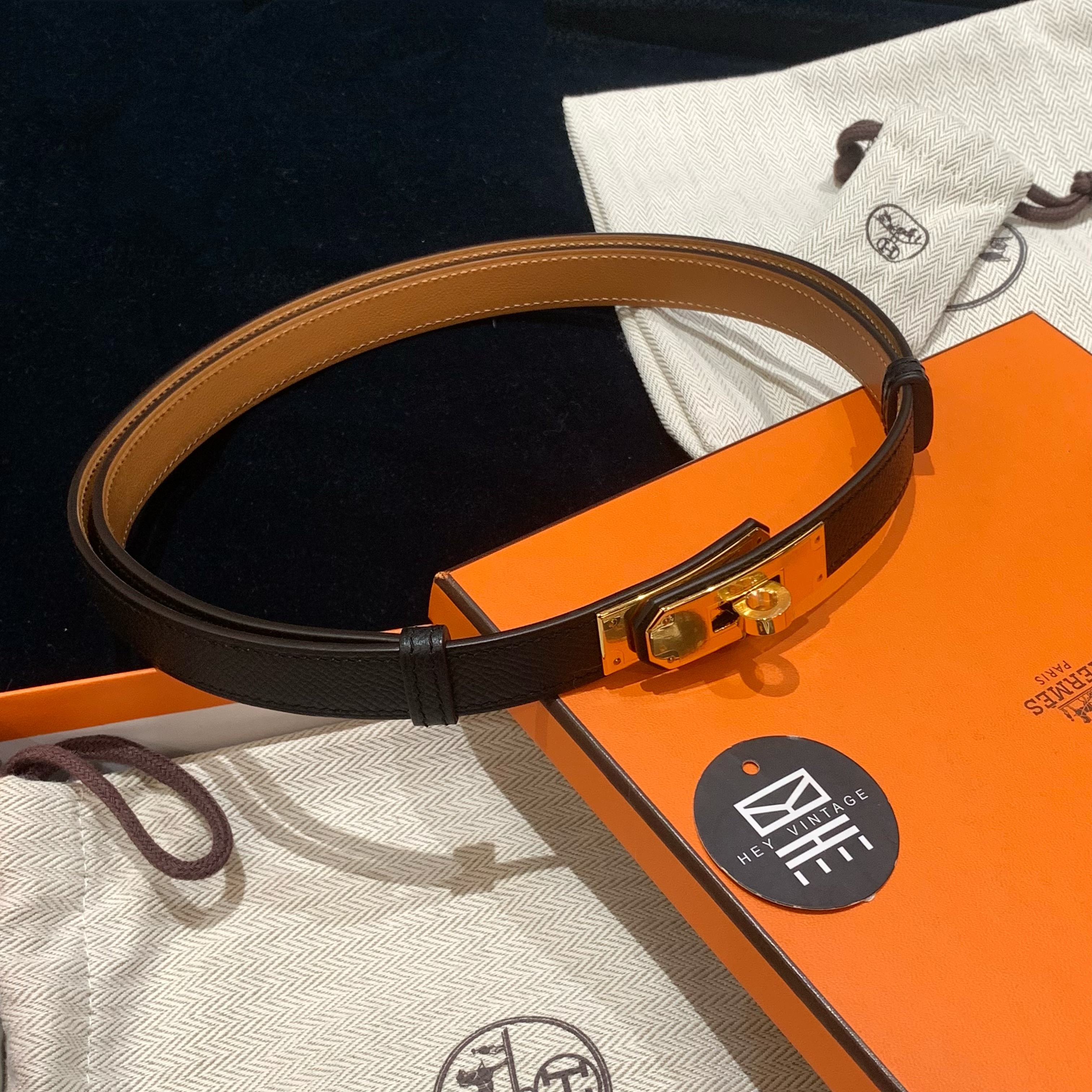 未使用 Hermes/爱马仕 黑金kelly腰带 18827840