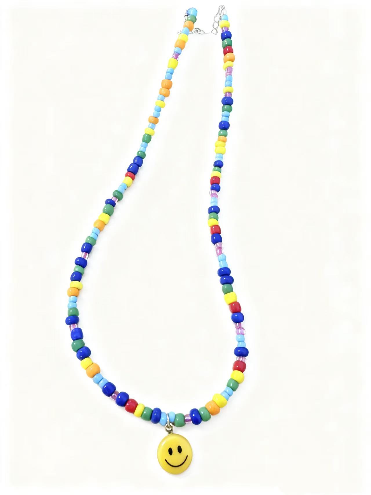 铜合金项链 【明星潮物】彩虹珠珠笑脸项链颈链锁骨链