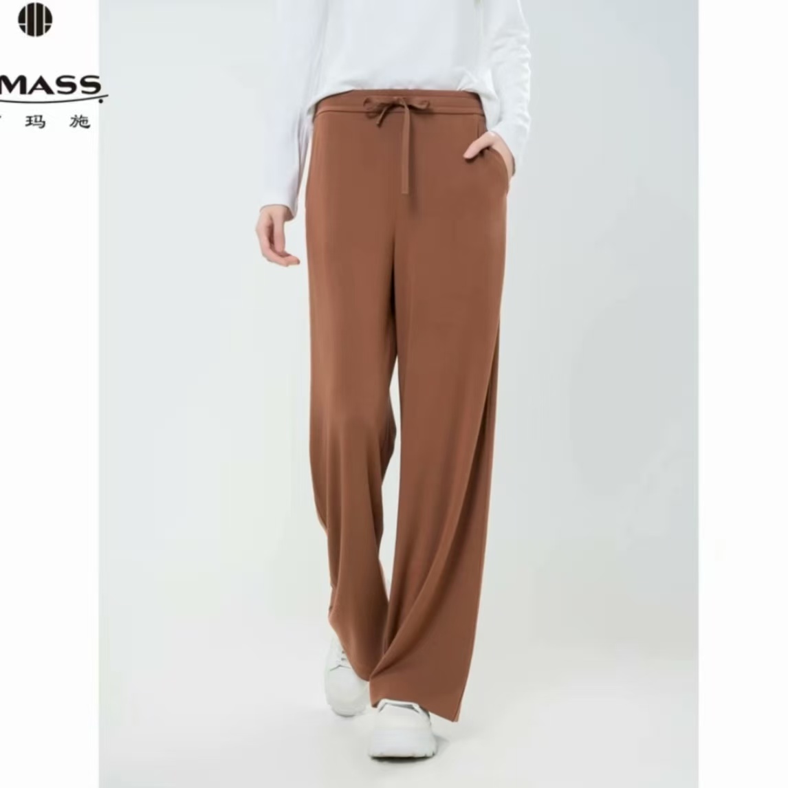 AMASS/阿玛施新款百搭显瘦阔腿垂感高腰直筒裤休闲裤子5100586