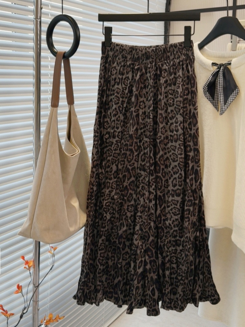 复古豹纹A字半身裙女秋冬新款松紧高腰显瘦时尚气质半身裙