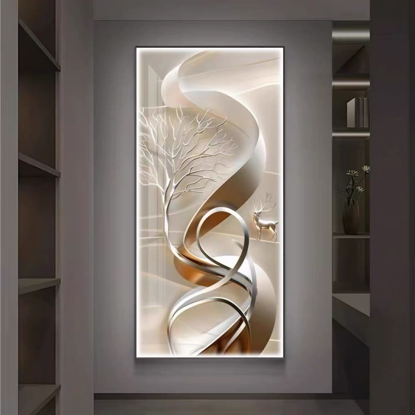 现代简约高级感入户玄关竖版抽象装饰画走廊过道适用
