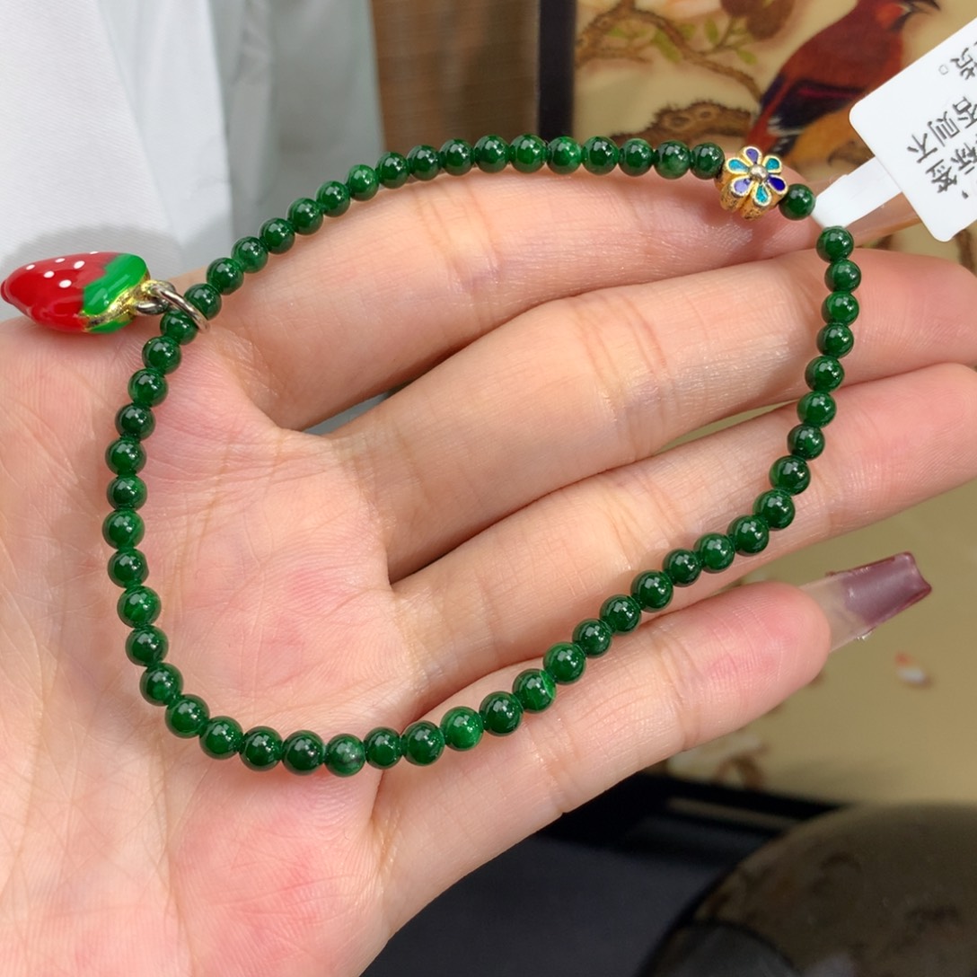 翡翠手链未镶嵌卡3.5菠菜绿小米手串
