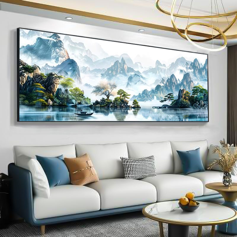 客厅装饰山水画大气沙发背景背景墙钻石客厅背景墙挂画装饰画