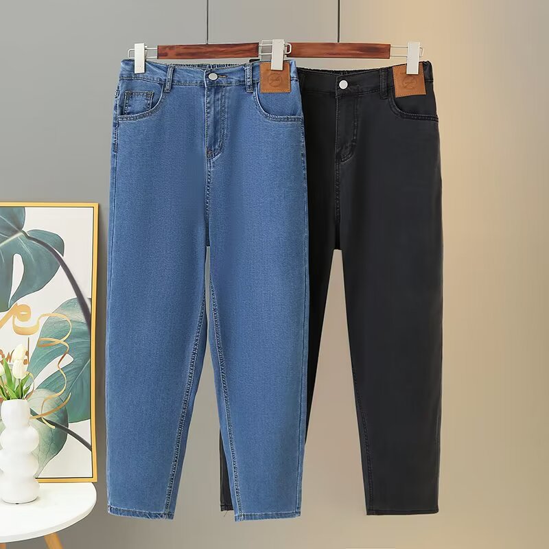 做旧大码牛仔裤夏季水洗秋季哈伦裤高腰夏季九分裤